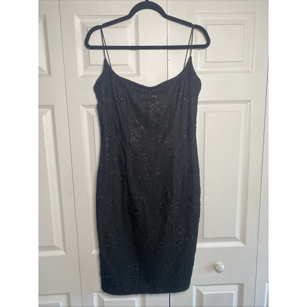 Carmen Marc Valvo Womens 8 Black Beaded Dress Event Gala Hoco
